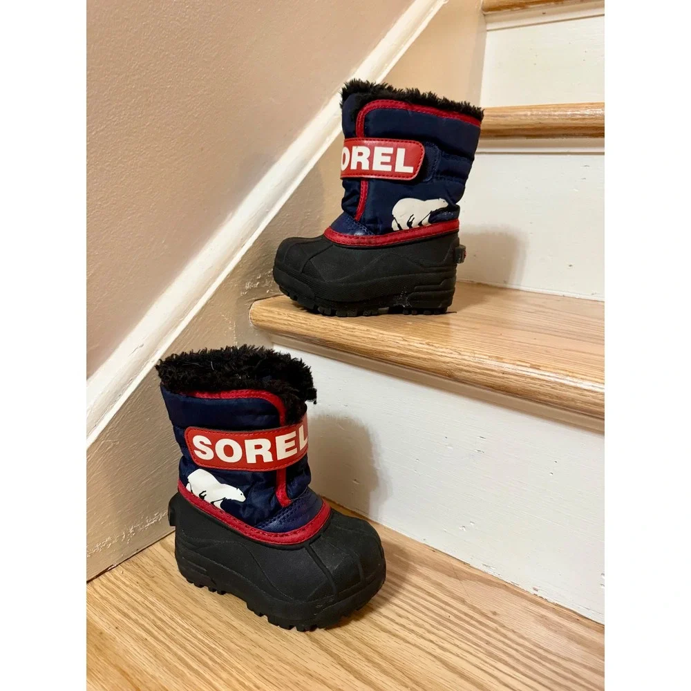 Sorel Kids Snow Commander Navy Blue Red Winter Boots Toddler Size 6